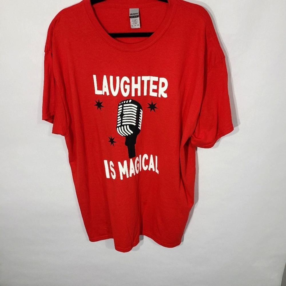 Gildan Men's Size XL Red T-Shirt Great Graphics Laughter is Magical Fun